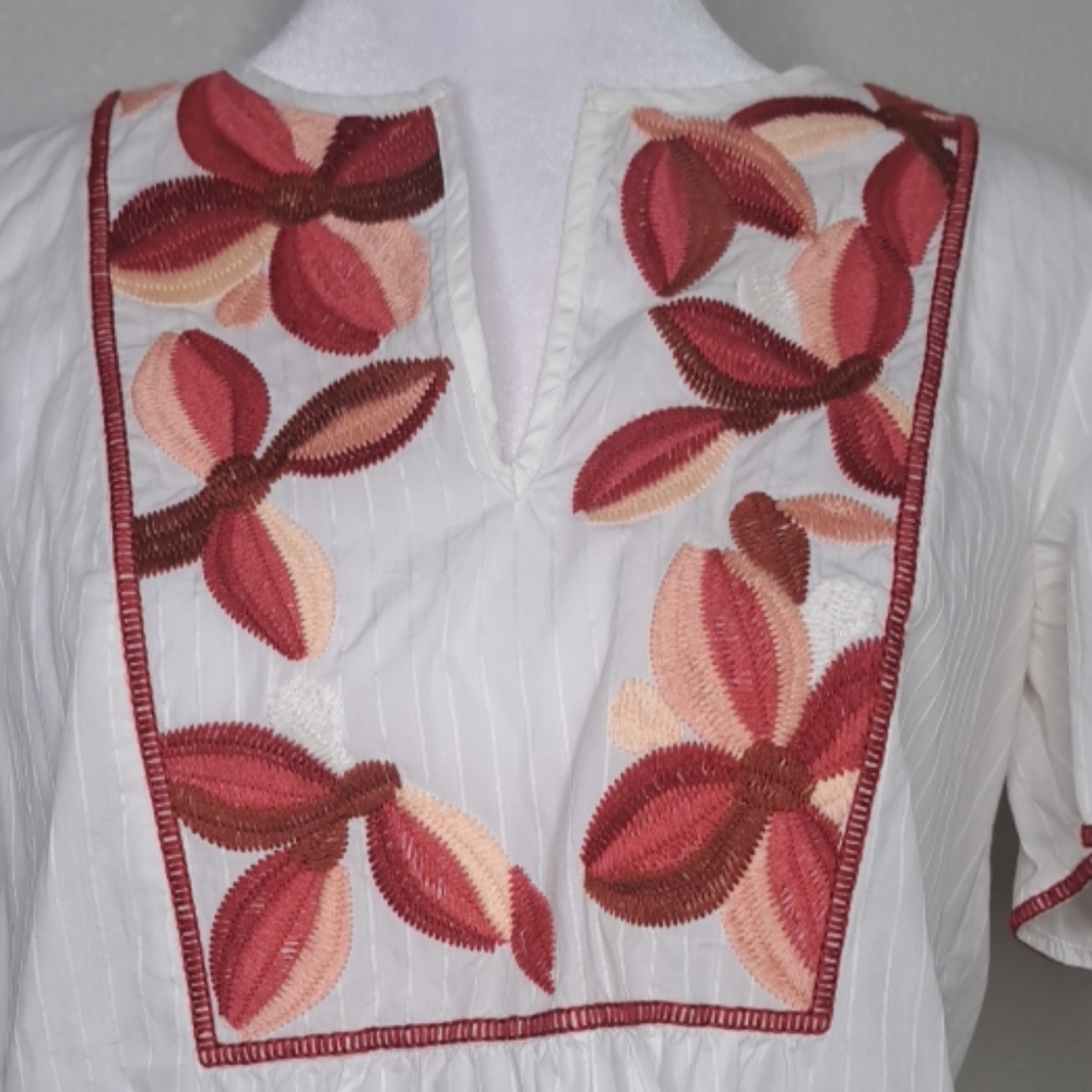 Madewell Women's Ivory Embroidered V-neck Short Sleeve Blouse Size Small Boho - Picture 4 of 16